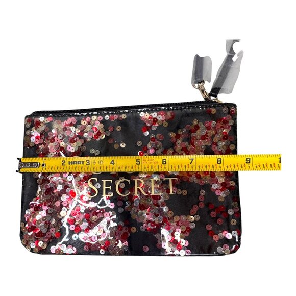 VICTORIA'S SECRET Large Travel Canvas/Sequin Striped Tote Bag Black W/ pouch New - Picture 13 of 14